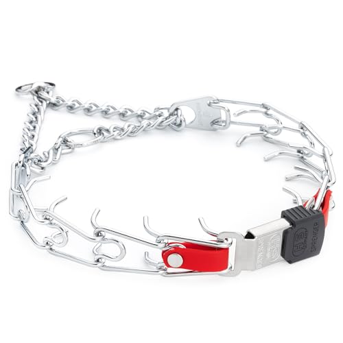 Herm Sprenger Chrome Plated Steel Dog Collar with Quick Release ClicLock Buckle and Biothane Insert Training Collar for Dogs Made in Germany (Cherry Red, 22in x 3.0mm(Neck Size up to 18-19in))