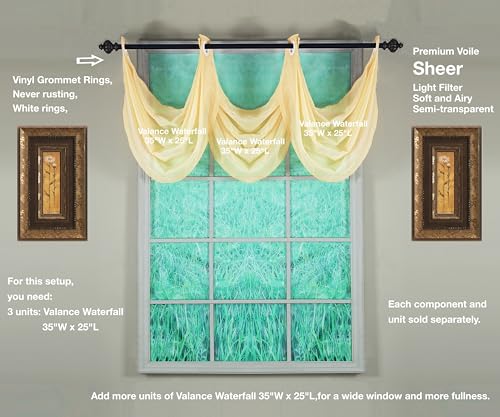 Image of Today's Curtain, Emelia Grommet Sheer Valance Waterfall 25 inch Gold, 35 inch W x 25 inch L