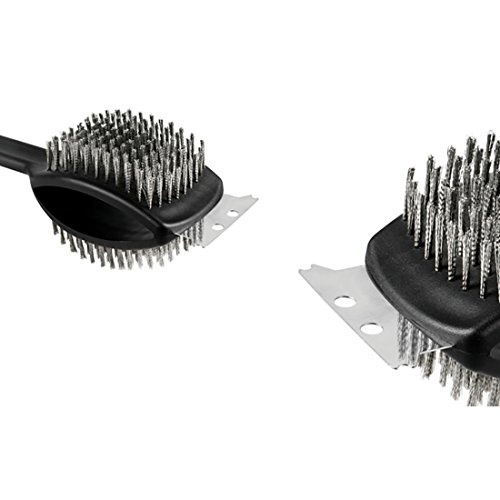 B&C.Room Grill Brush Barbecue Double Headed BBQ Cleaner Cleaning Brush Stainless Steel Wire Bristles with Scraper 17"