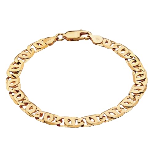 PalmBeach Men's Yellow Gold-Plated Sterling Silver Link Bracelet (10mm), Lobster Claw Clasp, 8 inches