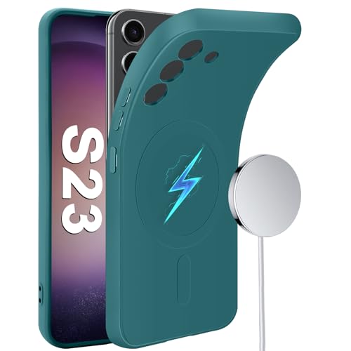 Coque silicone Samsung S23 anti-rayure magnétique fine verte pour protéger l'objectif photo