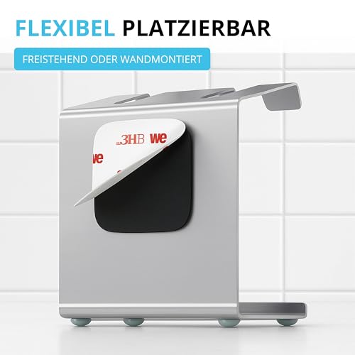 WIETRE Edelstahl Aufsteckbürsten Halter mit Auffangschale | passt für Oral-B, iO, Philips Sonicare, Waterpik, Fairywill | Zahnbürstenhalter Zahnbürstenkopf Bürstenkopf-Halterung (4er) 4