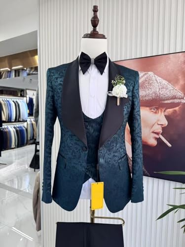 Men's 3 Piece Jacquard Suits Tuxedo 1 Button Shawl Lapel Party Dinner Wedding Suit with Jacket Vest Pants2