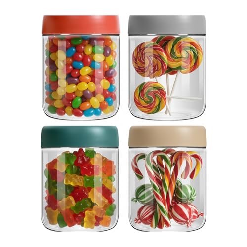 Overnight Oats Jars Glass - Tarro de con tapa de 450 ml, 4 recipientes para almacenamiento de ancha, para frutas, verduras, salsa, snack, chia, pudín de cereales, yogurt, beans
