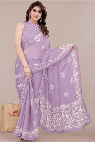 Image of MIRCHI FASHION Saree for Woman Chiffon Batik Printed | Lightweight Daily Wear Women's Office Sari with Blouse Piece (Available in 40 Colours)