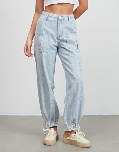 Kedera Women's Striped Jeans Trendy Mid Rise Straight Leg Casual Jean Joggers Wide Leg Baggy Pants Boyfriend Denim Pants3
