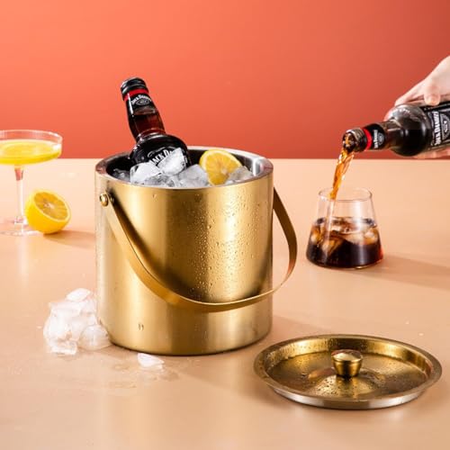 Isolierter Eiskübel mit Deckel & Zange, 2L Edelstahl Weinkühler für Partys und Bars, hält Getränke länger kalt, ideal für Cocktails und Unterhaltung