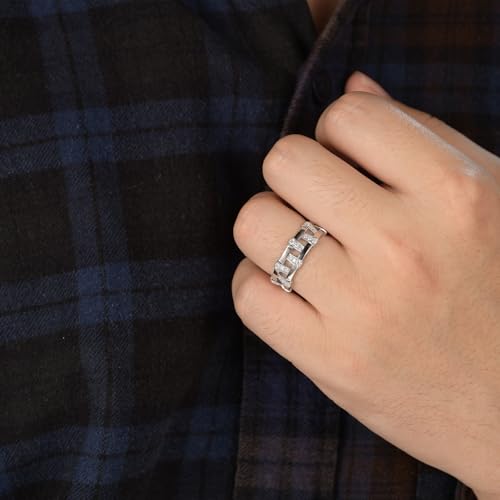 Moissanite Mens Eternity Wedding Band 925 Sterling Silver Round Cut D Color VVS1 Vintage Interlaced Basket Weave Promise Ring for Him Size 7-144