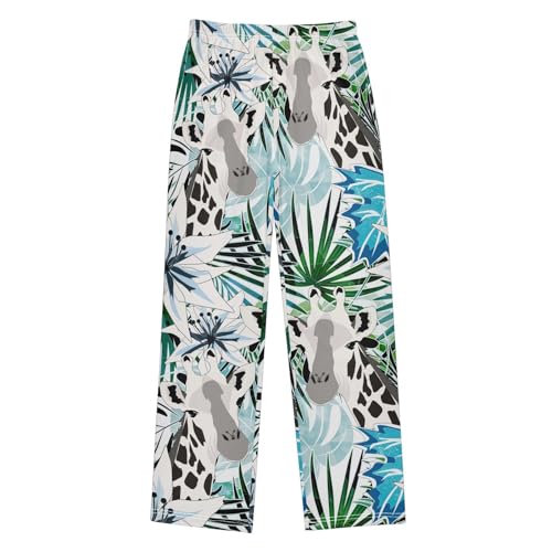 visesunny Boys Pants Tropical Giraffe Pattern Soft Long Bottoms Jogger Pants Elastic Waist Trousers with Pockets XL