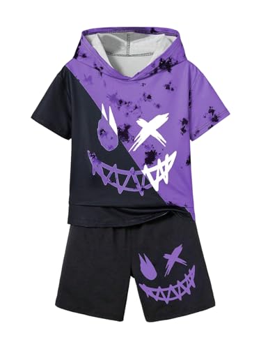 Image of WDIRARA Boy's Two Piece Graphic Print Hooded Neck Tops and Track Shorts Clothing Set
