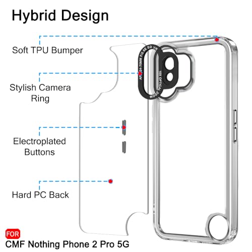 Image of TheGiftKart Hybrid Shockproof Back Cover Case for CMF By Nothing Phone 2 Pro 5G | Stylish Camera Border | Plated Buttons | Crystal Clear Hard Case for Nothing CMF Phone 2 Pro