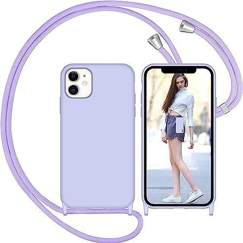 Nupcknn Liquid Silikon Handykette Hülle für iPhone 12/iPhone 12 Pro Hülle Necklace(abnehmbar) Hülle mit Kordel zum Umhängen Handy Schutzhülle mit Band(Lila 6.1)