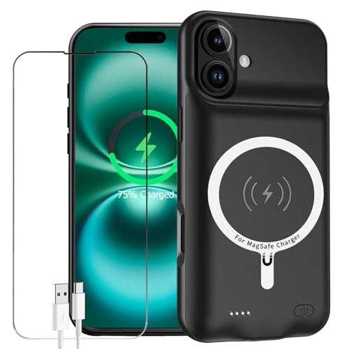 YINGYKJ Battery Case for iPhone 16 Enhanced 10000mAh Portable Protective Wireless Charging Case Support Carplay Compatible with iPhone 16 (6.1 inch) Rechargeable Extended Battery Charger (Black)