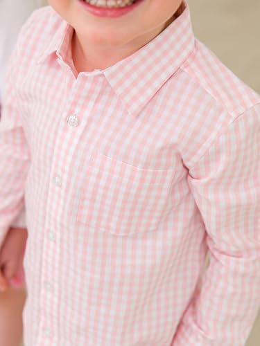 Image of RUGGEDBUTTS Boys Solid Cotton Long Sleeve Button Down Shirt with Button Tabs