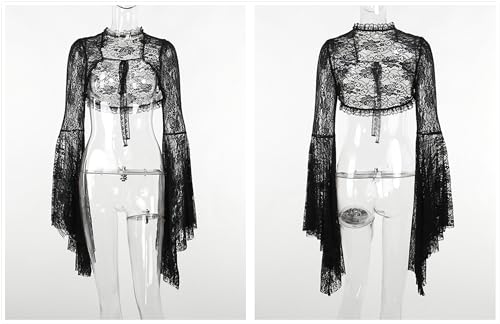 Image of Gothic Bolero Shrug Tops Women Goth Bell Long Sleeve Crop Top