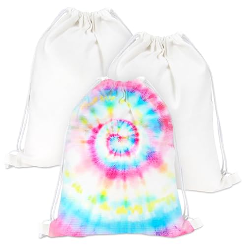 RAINFLOW 3 PCS Cotton Drawstring Bags - Sublimation Blank Canvas Drawstring Bags,White Tie Dye Bag DIY Items for Tye-dye,Hand-painted,Gym,Sport,Travel,Party