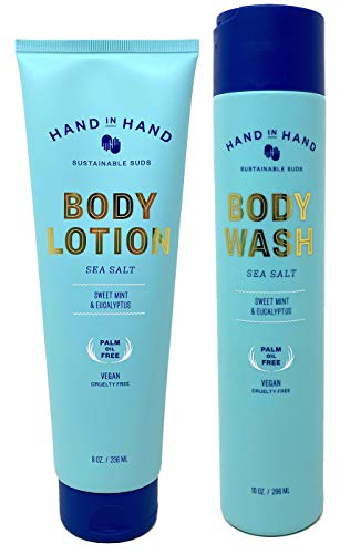 Hand in Hand Sea Salt Body Lotion and Body Wash Set of 2 – Sweet Mint and Eucalyptus – Cruelty-Free, Vegan, Palm Oil Free