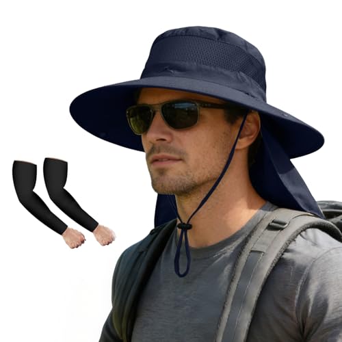 Image of ZOORON Sun Hats for Men Women Fishing Hat with Neck Flap,UPF 50+ Sun Hat Waterproof Wide Brim Bucket Hats for Safari Hiking