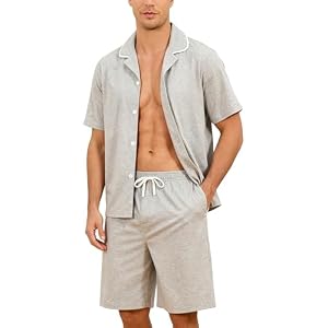 Vulcanodon Pyjama Herren Kurz, leicht weiche Schlafanzug H.grau Mel., L