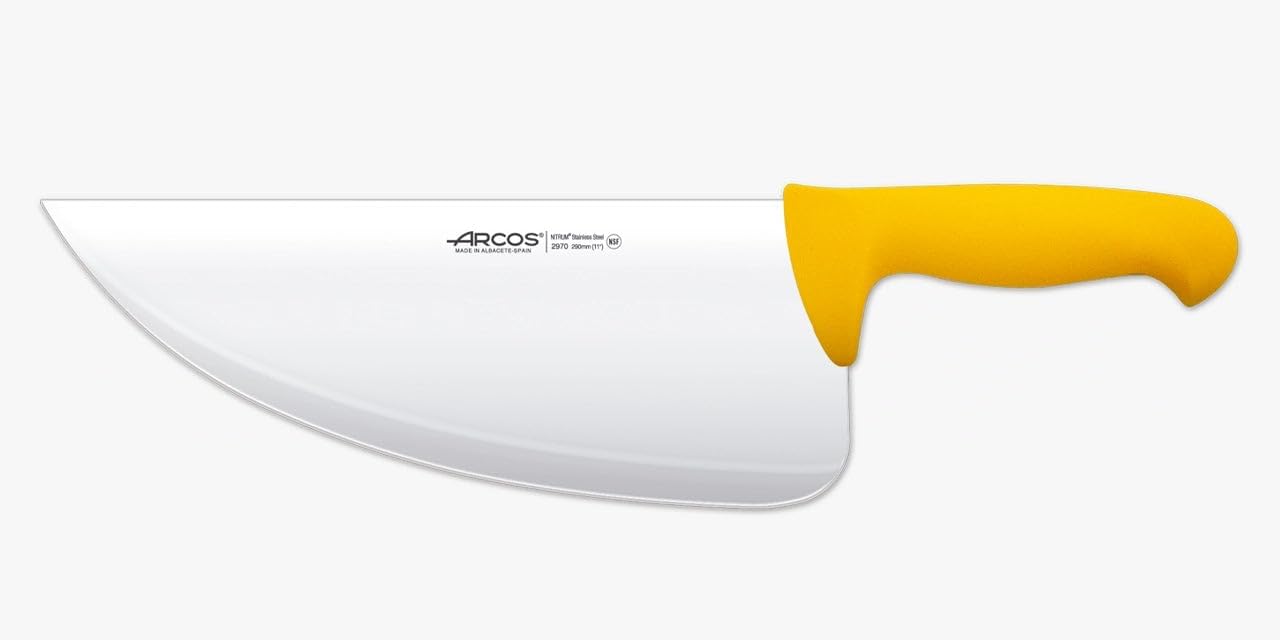 Arcos Fishmonger Knife 11 Inch Nitrum Stainless Steel. Ergonomic Polyoxymethylene POM Handle and 290 mm Blade.Flexible blade and a smooth edge. Series 2900. Color Yellow.