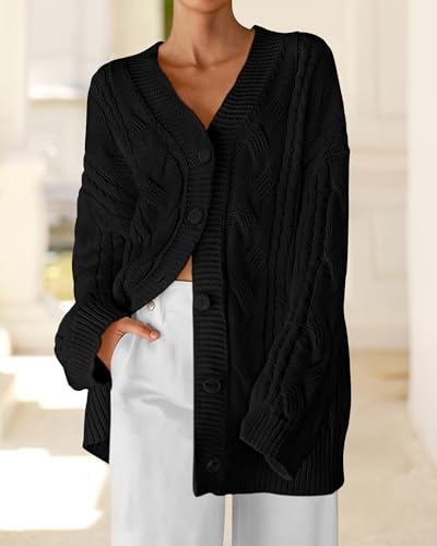 BTFBM Cable Knit Oversized Cardigan Sweaters for Women Trendy 2025 Fall Button Up Long Sleeve Winter Coat Cardigans4