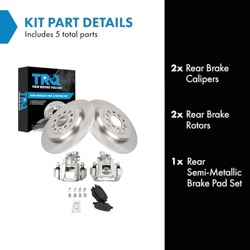 Image of TRQ Rear Brake Pad and Rotor Set Semi Metallic Rotors Calipers Compatible with 2009 Ford Flex 2010-2012 Taurus 2009-2012 Lincoln MKS