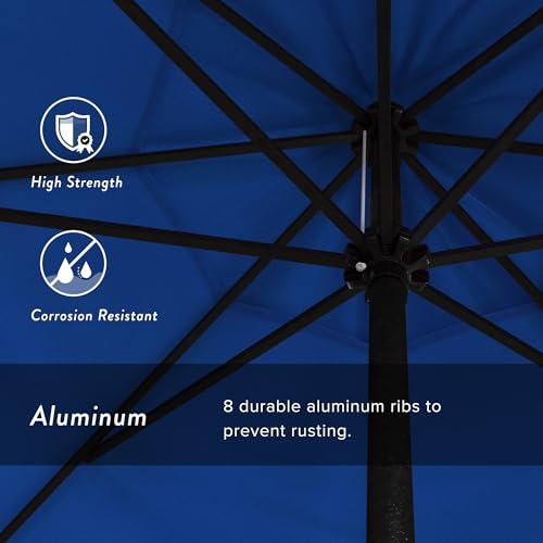 California Umbrella 9' Rd Aluminum Patio Umbrella, Crank Lift, Auto Tilt, Black Finish, Royal Blue by California Umbrella - Used condition - Image 3