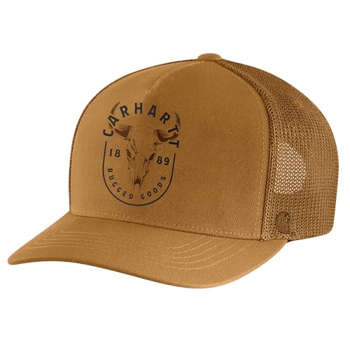 Carhartt Men's Canvas Mesh-Back Skull Graphic Cap, Carhartt Brown, One Size