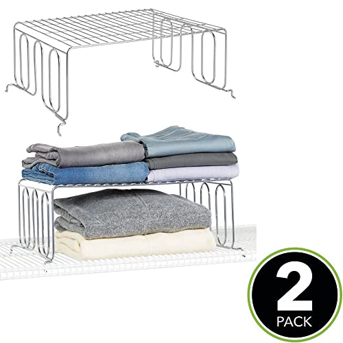 Mdesign Versatile Metal Wire Closet Shelf Divider And Separator With Top Shelf For Storage And Organization In Bedroom, Bathroom, Kitchen And Office Shelves - Easy Install, 2 Pack - Chrome Silver #TOP1