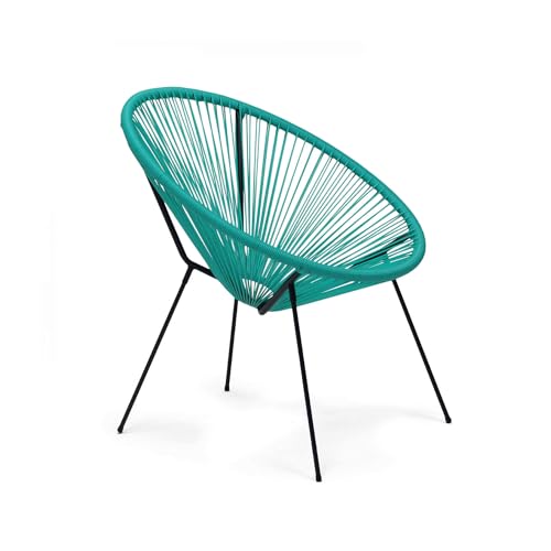 Rebecca Mobili Poltrona Ovale Relax, Sedia da Esterno, Turchese Nero, Acciaio PE, Design Rétro, Effetto Rattan, per Giardino Balcone - Misure HxLxP: 80 x 70 x 76 cm - Art. RE7161