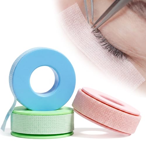 Image of 3 Rolls Lash Tape for Eyelash Extension, Eyeshadow Tape, Green Blue Pink