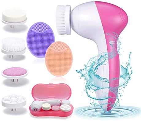 Facial Cleansing Brush Face Brush Electric Face Massager Facial Cleansing Spin Brush Set for Gentle Exfoliating,Removing Blackhead Gift Skincare for Teenage Girl(Pink1)