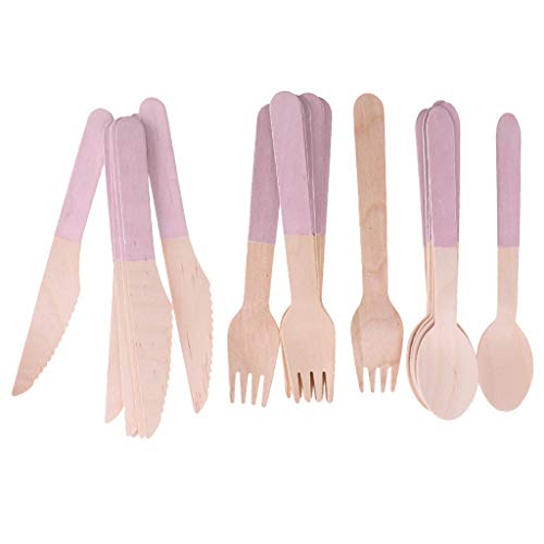 24pcs Disposable Wooden Cutlery Fork Spoon Knife for Home Party BBQ Tableware Cutlery Set - Pink by FRECI - Used condition - Image 6