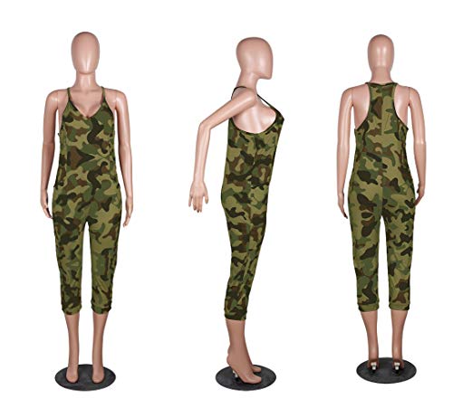 Ophestin Womens Casual Sleeveless V Neck Racerback Plus Size Camouflage Jumpsuit Army Green Size Xxxl #TOP2