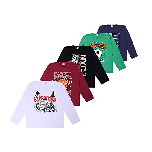 5 Camisetas Infantil Infanto-juvenil De Algodão Manga Longa masculino de Inverno Tamanho:12