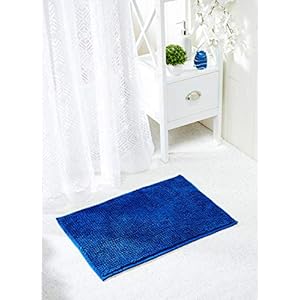 Amazon Brand - Solimo Anti Slip Microfibre Loop Bathmat - 60 x 40 cm, Blue and Biege, Pack of 2
