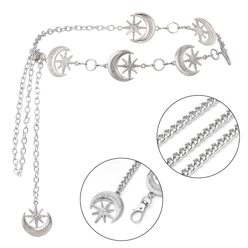 Manfnee Western Metal Concho Belt for Women Cowgirl Chain Belts for Dresses Jeans Country Concert Outfit4