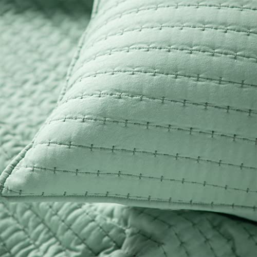 Kasentex Quilt Mini Set-Stone Washed-Super Soft Bedspread - Lightweight Reversible Down Alternative Microfiber Fill - Machine Washable-Solid Colors, Full/Queen +2 Shams, Green #TOP11