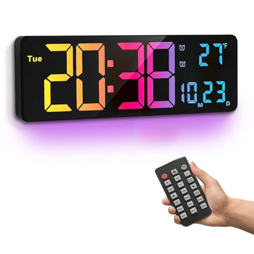 PiKaPiKaP Orologio da Parete Digitale, 16' Grande Orologio Digitale con 11 Colori RGB, Data di ora Temp Settimana, Timer, 12/24Hr, Auto-dimming, per Soggiorno/Aula/Palestra/Chiesa/Negozio/Garage