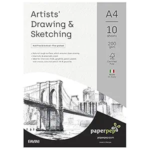 Artists' Sketching & Drawing Paper 200GSM A4 Pack of 20 for Sketching & Drawing with Pencil, Charcoal, Graphite, redchalk Pastel, Chalk, Oil Pastel & Wax Crayon for Artists' & Amateurs