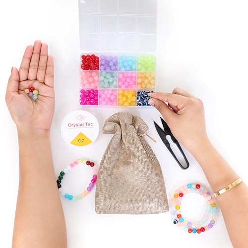 Image of Ambitieux DIY Bracelet Making Kit for Girls - 12 Types Colorful Beads with Charms, Elastic Thread, Earrings, Clasps & Rings - Jewellery Craft Kit for Kids, Birthday Return Gift, Rakhi Special Set for 2 3 4 5 6 7 8 9 10 years (Glass Jelly)