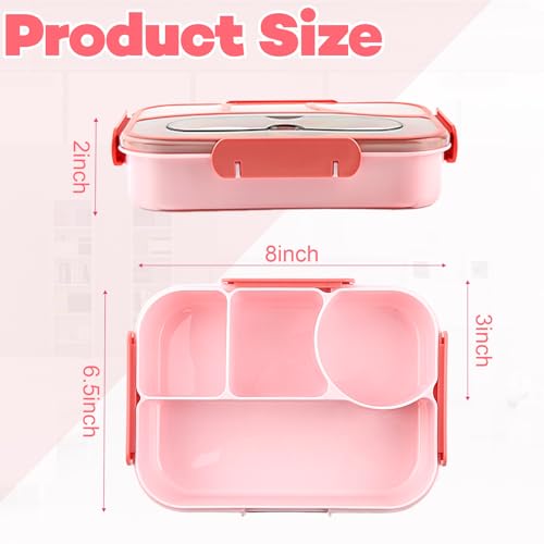 Bento Box for Adults,4 Compartments Lunch Box, Snack Containers Reusable Lunch Containers Drop-Proof, Dishwasher Safe & Made with BPA-Free Materials, Pink - Image 3