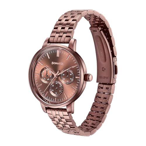 Image of Sonata Verve Quartz Analog with Brown Dial Brown Sheet Metal Strap Watch for Women - 87102QM01