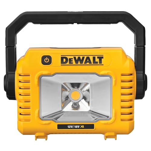 dewalt projecteur de chantier compact xr sans fil sans batterie ni chargeur 3 niveaux de luminosité poignée multi position compatible avec les batteries xr 12v, xr 18v et xr 54v dcl077 xj