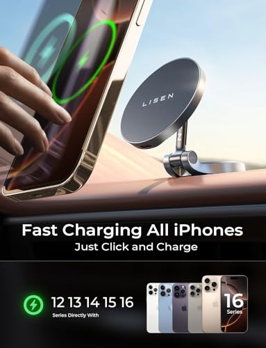 Lisen 2E769 For Magsafe Car Mount Charger, 15W Fast Charging Ultra Magnetic Car Phone Holder [Mini & Metal] thumb #8