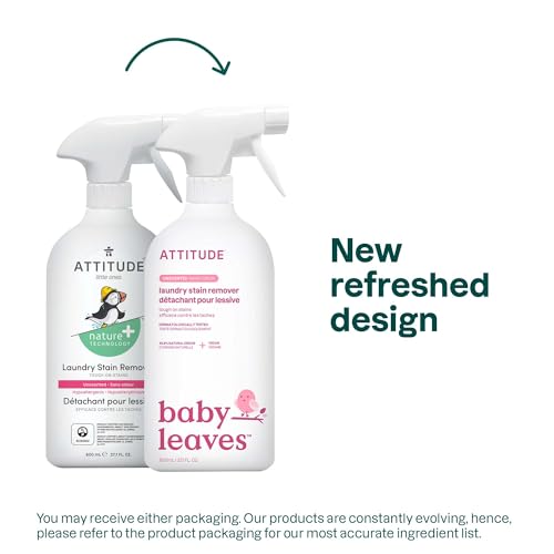 ATTITUDE Baby Laundry Stain Remover, Plant and Mineral-Based Ingredients, Vegan and Cruelty-free Household Products, Unscented, 27.1 Fl Oz