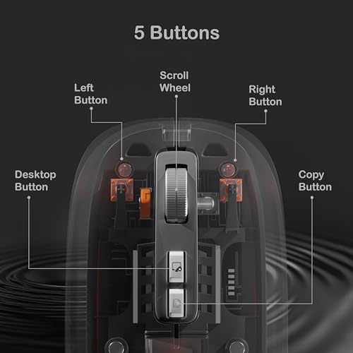 Image of GEONIX Crystal Rechargeable Wireless Mouse, Dual Mode (2.4GHz + BT), Dual Bluetooth, Noiseless, Ultra Slim, 5 Buttons, Adjustable Upto 2400 DPI for MacOS, Desktop, Laptop (Black Base)