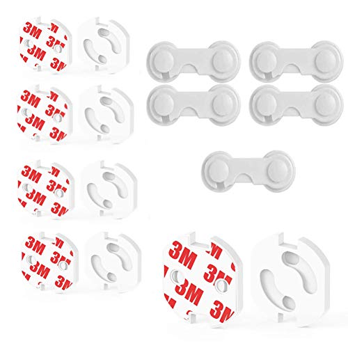 15 Piezas Kit de Seguridad para Bebés,Protector Puertas Bebe, 10 Protectores Enchufes y 5 cerraduras de seguridad para niños,para Armario Cajones y Enchufes