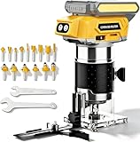 Brushless Cordless Router for Woodworking, Compatible with 20V Battery (Battery Not Included), 6-Speed, 30000-RPM Trim Router, 15-Pcs Trim Bits for Edge Trimming, Grooving