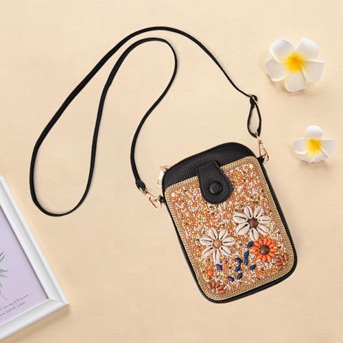 Image of Women's Small Crossbody Cell Phone Bag, Boho Colorful Beaded Purse Wallet with Handmade Cute Patterns
